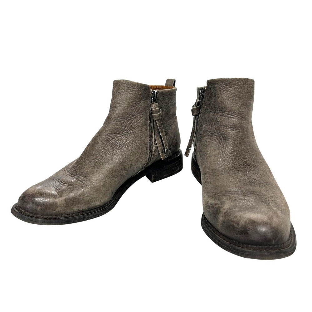 Franco Sarto Leather Ankle Boots Women 8.5M Gray Taupe Side Zip Western Heritage
